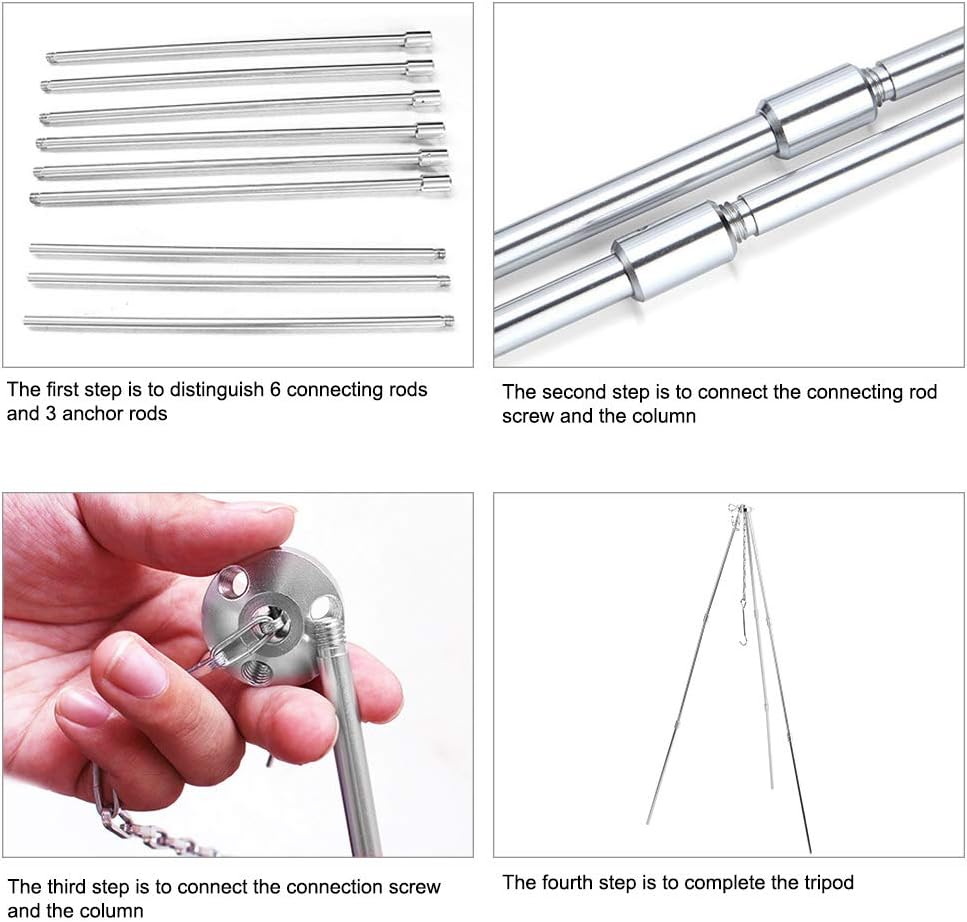 Dioche Grill Dreibein, Tragbares Outdoor-Kochstativ mit verstellbarer Aufhängekette zum Aufhängen vo