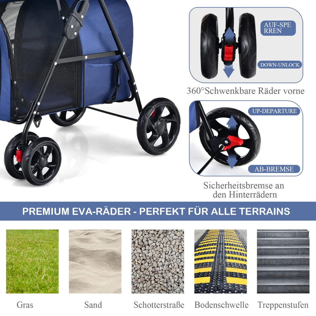 COSTWAY 2 Etagen Hundewagen Haustiere Buggy bis 16kg, Hundebuggy mit Netzfenstern &amp; Getränkehalter &amp;