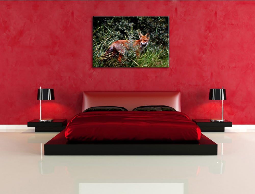 listiger Fuchs im Wildstrauch NewArt Format: 100x70 cm auf Leinwand, XXL riesige Bilder fertig gerah