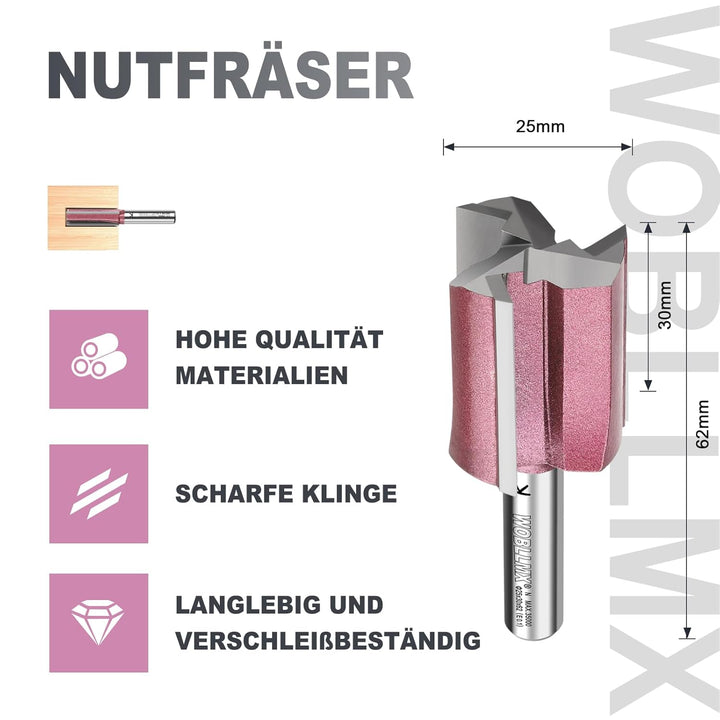 3 Klingen Nutfräser 8mm Schaft,Ø25mm Arbeitslänge 30mm Professional Hartmetall Bestückt Nutfräser St
