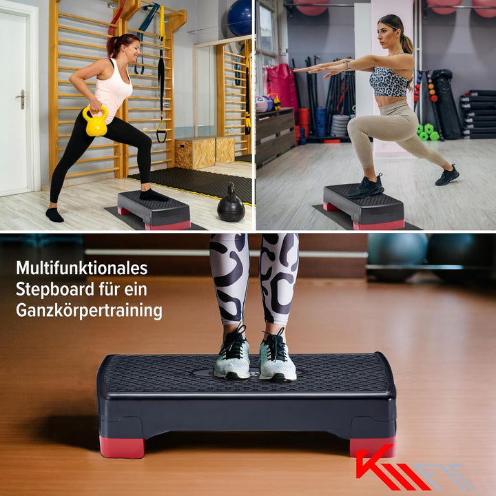 KM-Fit Fitness Stepper | Steppbrett Aerobic Stepper für zuhause | Step-Bench 2-fach höhenverstellbar