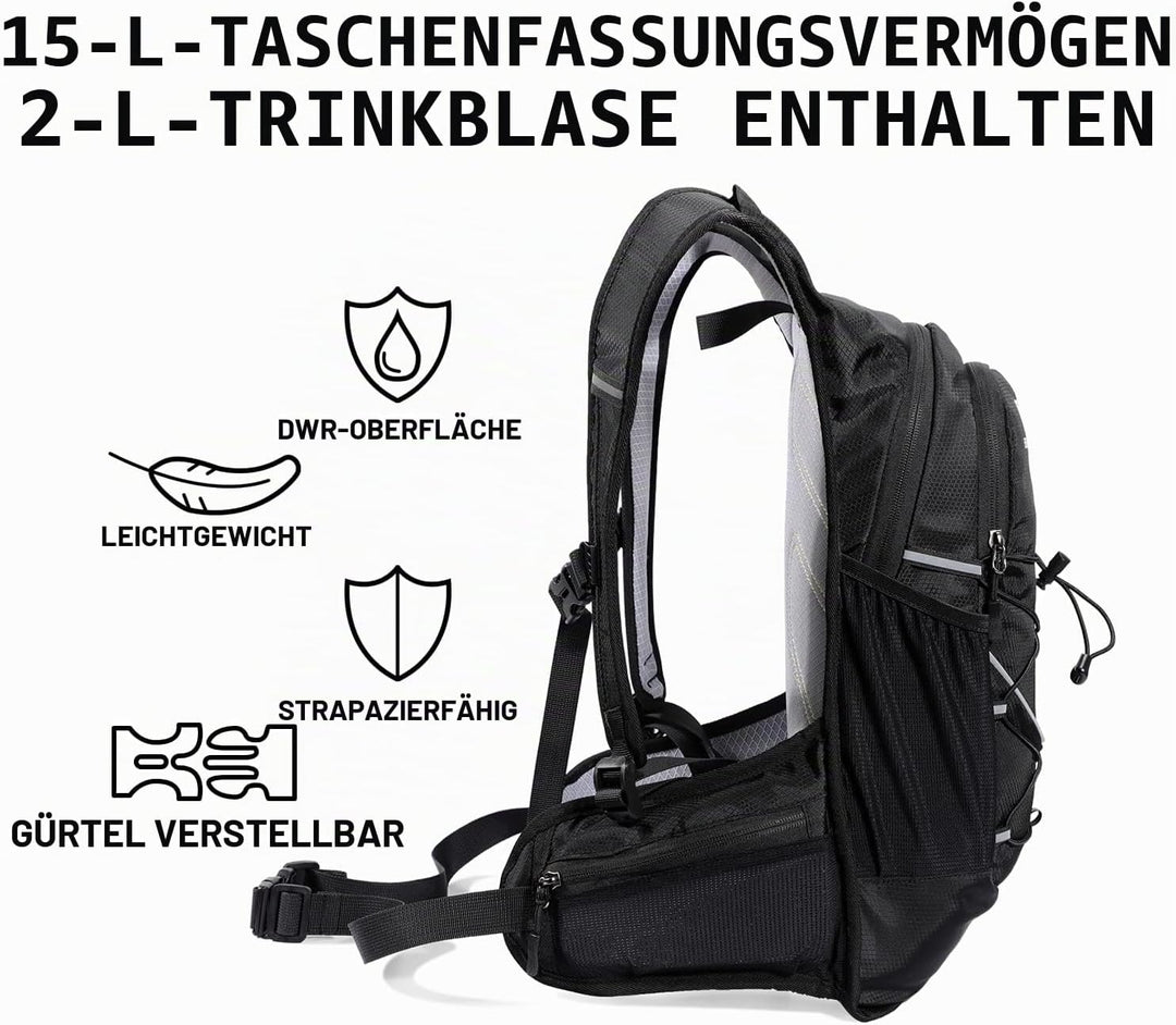 BBAIYULE® Trinkrucksack, isolierter Trinkrucksack mit 2 l BPA-freier Wasserblase, für Laufen, Wander