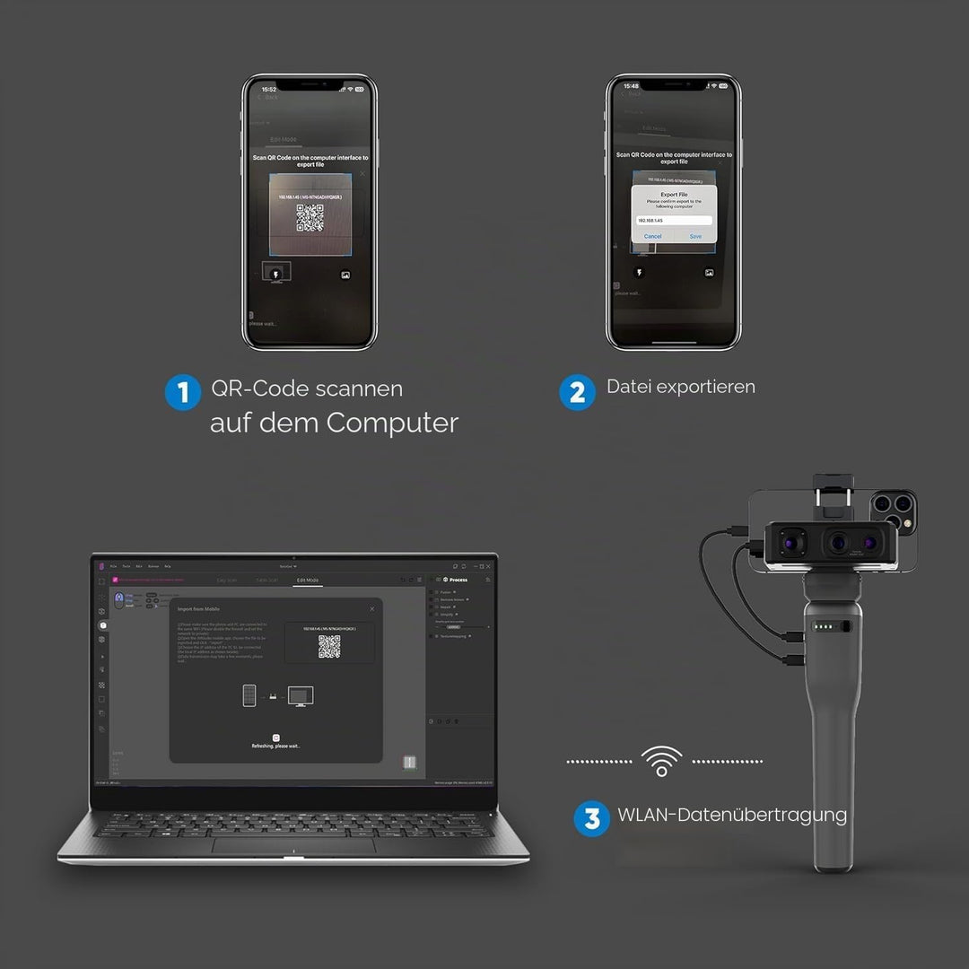 3DMakerpro Smart Grip Handgriff für 3D-Scanner – Tragbare Smartphone-Halterung für Mobiles Scannen u
