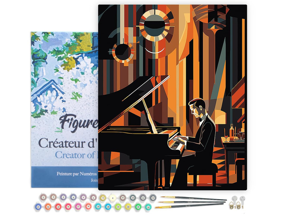 Figured'Art Malen Nach Zahlen Erwachsene Mit Rahmen Art-Deco-Mann am Klavier - Paint by Numbers Bast
