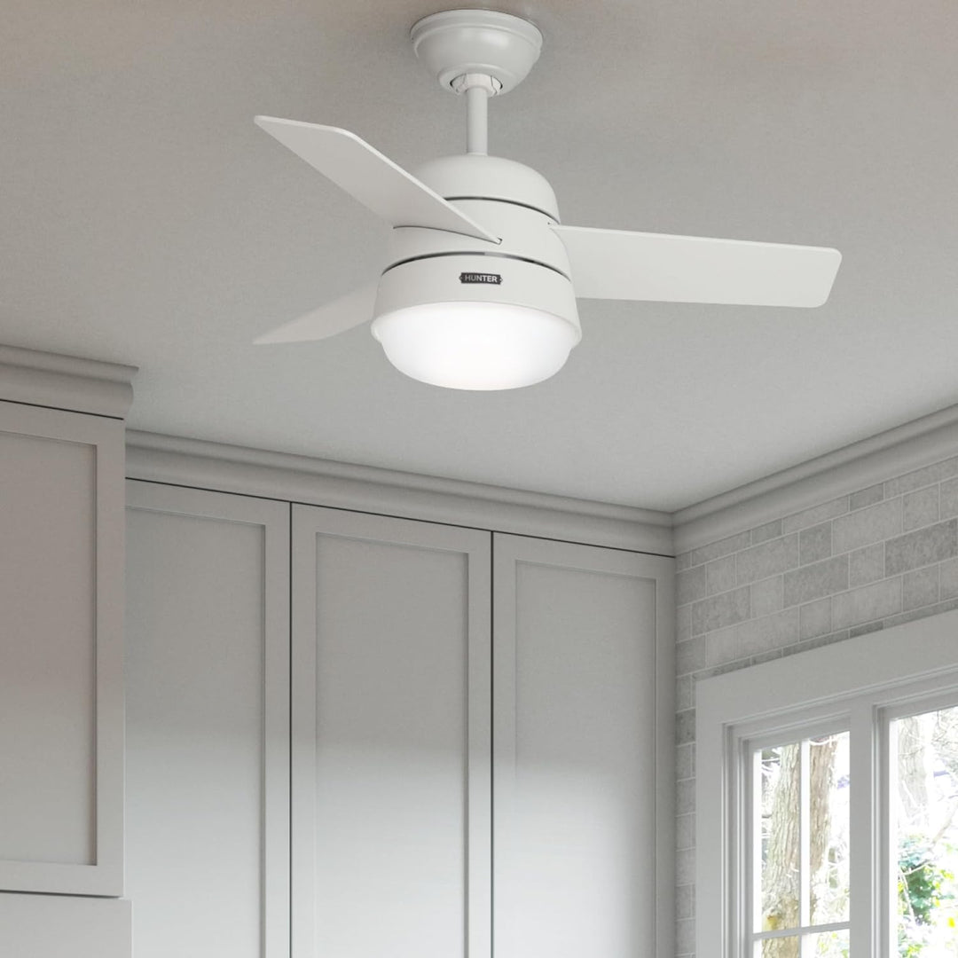 HUNTER FAN Finley, 36 inch, Indoor Ceiling Fan with Light and Handheld Remote, Fresh White Finish, 3