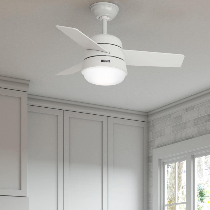 HUNTER FAN Finley, 36 inch, Indoor Ceiling Fan with Light and Handheld Remote, Fresh White Finish, 3