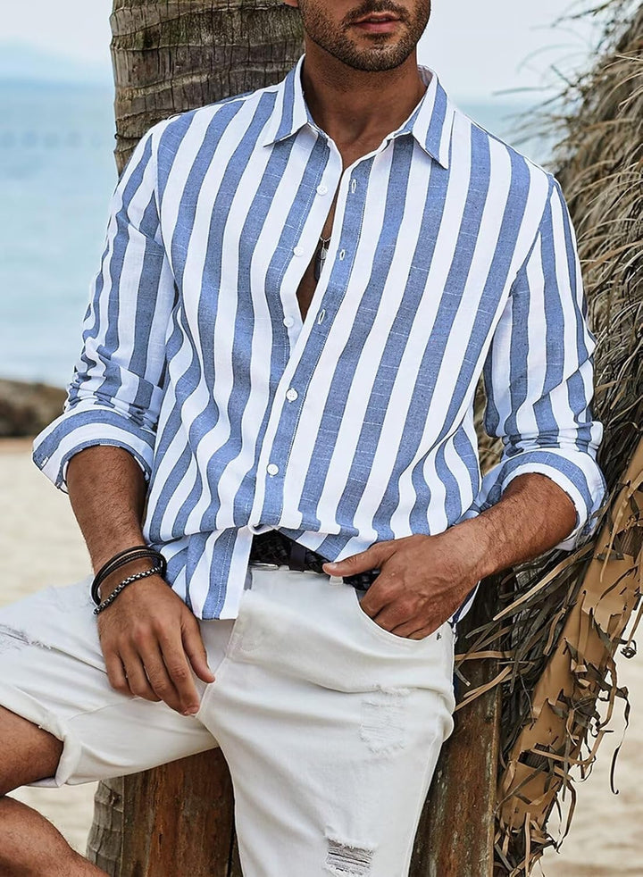 Meilicloth Herren Hemd Langarm Sommer Gestreifte Freizeithemden Casual mit Knöpfen Regular Fit A Him