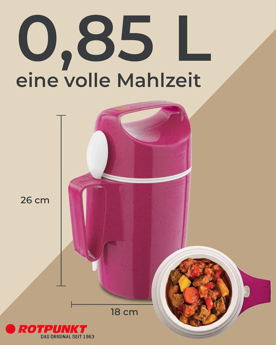 ROTPUNKT Thermobehälter für Essen 850 ml inkl. Löffel – Thermo Lunchbox Heiss &amp; Kalt I Made in Germa