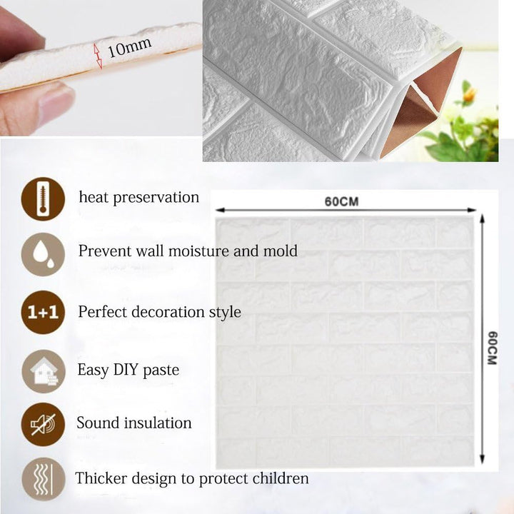 Leisu 3D tapeten wandsticker Wandpaneele selbstklebend weiss Ziegelstein-Tapete Brick Muster Tapete
