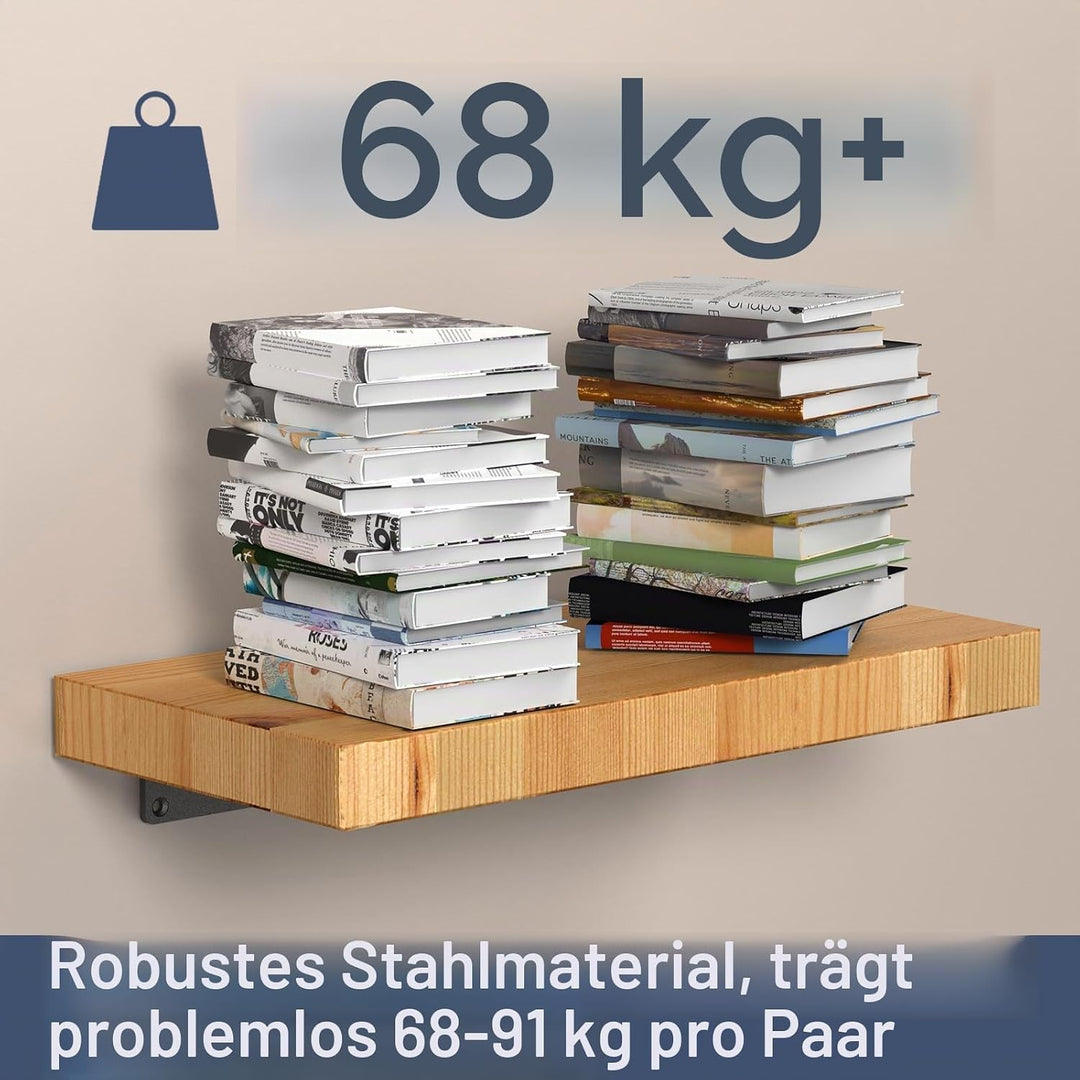 6 Stück schwebende Regalhalterungen, 15,2 cm, robuste industrielle Regalhalterung, schwarzes Metall,