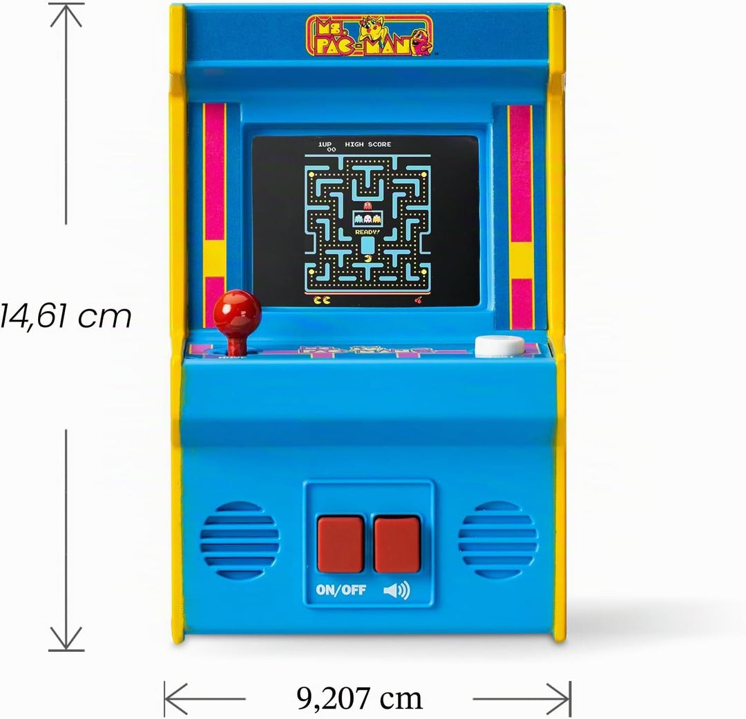 Basic Fun Arcade Classics Mini Ms. Pac-Man – Retro-Handheld-Spiel mit Joystick, Farbdisplay und Soun