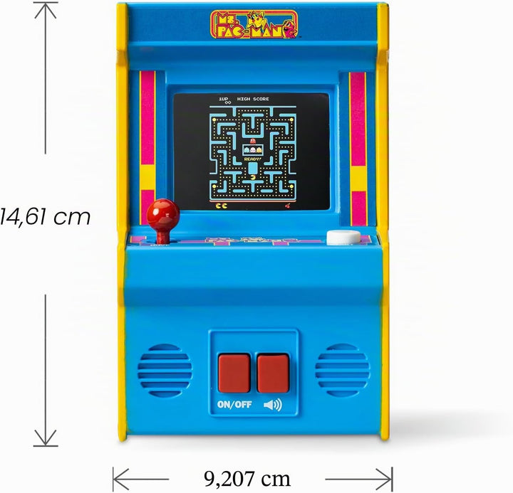 Basic Fun Arcade Classics Mini Ms. Pac-Man – Retro-Handheld-Spiel mit Joystick, Farbdisplay und Soun