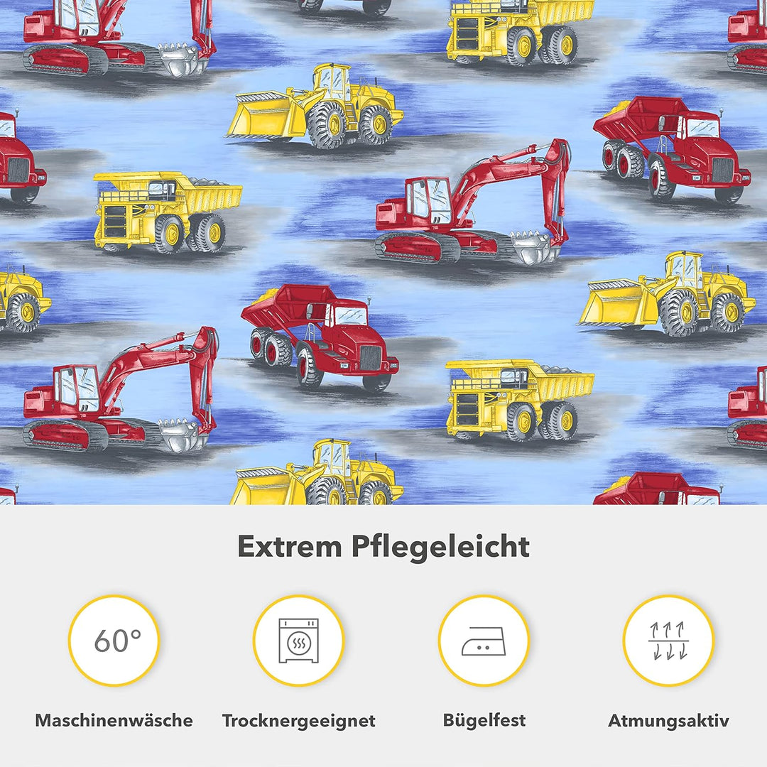 Träumschön Bagger Bettwäsche 135x200 Jungen - Biber Bettwäsche 135x200 Jungen mit Baufahrzeugen - To