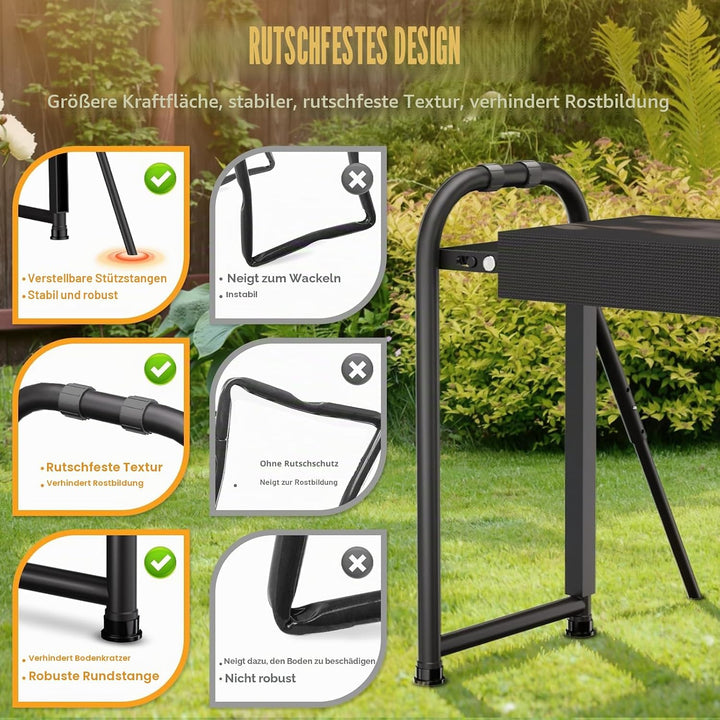 seasky Faltbare Gartenbank mit Knie- und Sitzfläche, Kippschutz-Gartenbank, verbreitert, dick, weich