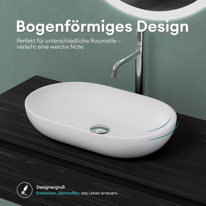 Mai & Mai Aufsatzwaschbecken Col808 in Weiss Matt Waschschale Waschbecken aus Gussmarmor, Weiss Matt
