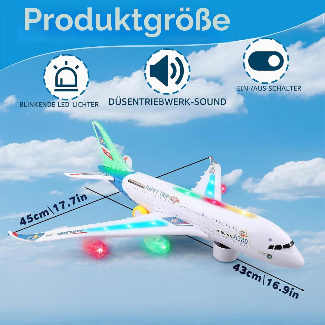 Bump and Go Flugzeugspielzeug – Realistisches Flugzeugmodell mit 4D-Lichtern & Sound – Bewegliches F