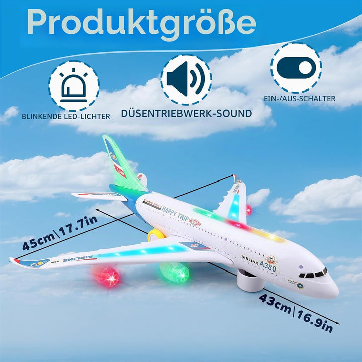 Bump and Go Flugzeugspielzeug – Realistisches Flugzeugmodell mit 4D-Lichtern & Sound – Bewegliches F