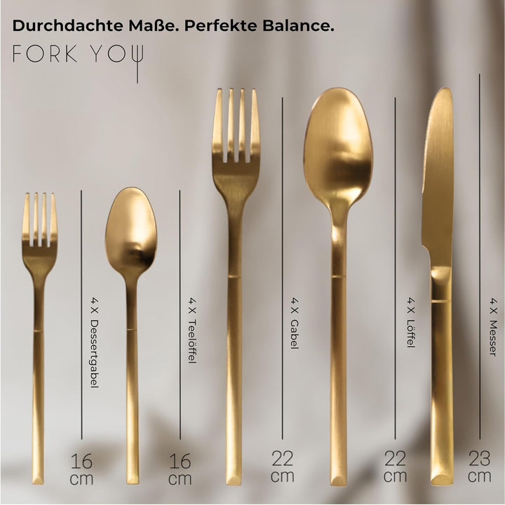 Besteckset Gold Matt (20-teilig) für 4 Personen – inkl. Kuchengabeln – Edelstahl 18/10, rostfrei & s