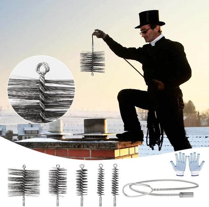 7PCS Ofenrohrbürste Set,Kaminbürste Stange Set,Kaminbürste 150mm,Kaminrohr Reinigungsbürste,Schornst