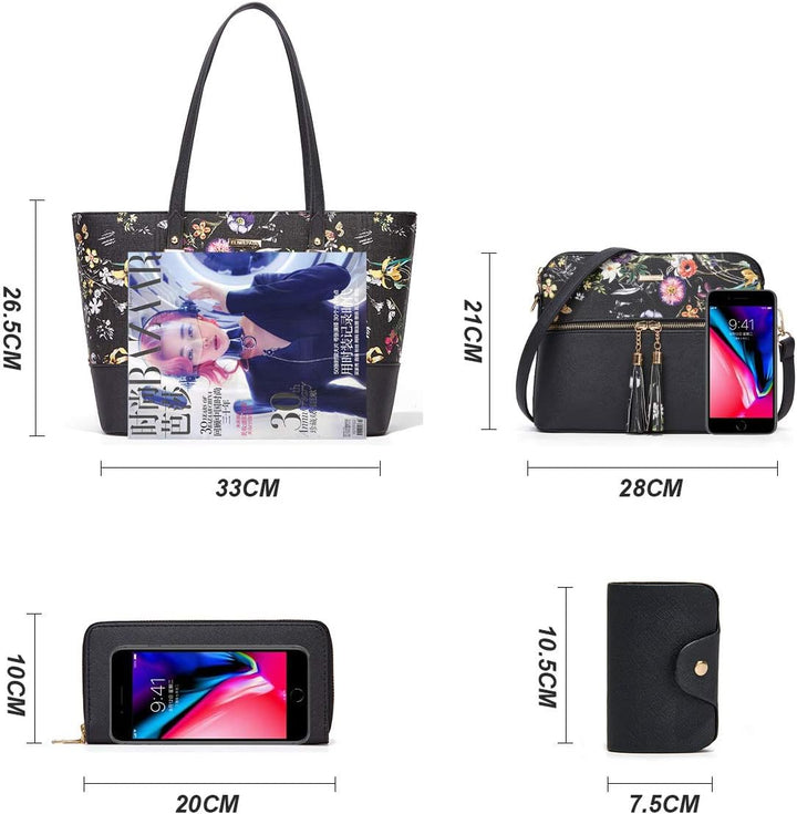 Frauen Mode Kunstleder Handtaschen Tote Tasche Schultertasche Top Griff Satchel Geldbörse Set 4pcs A