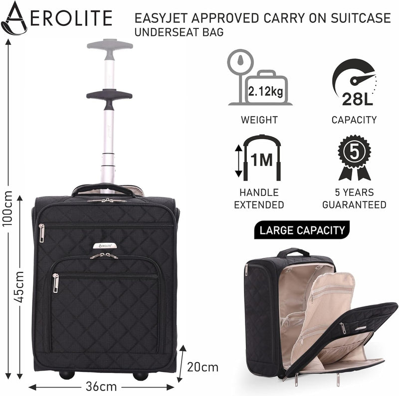 Aerolite Koffer Handgepäck Passend für easyJet 45x36x20 Neu 2023 Handkabine Gepäck Untersitztasche T