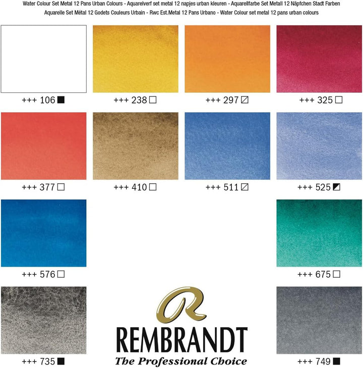 Rembrandt Water Colour Box Cityscape Selection extra feine Aquarellfarbe, Metallkasten mit 12 Näpfch