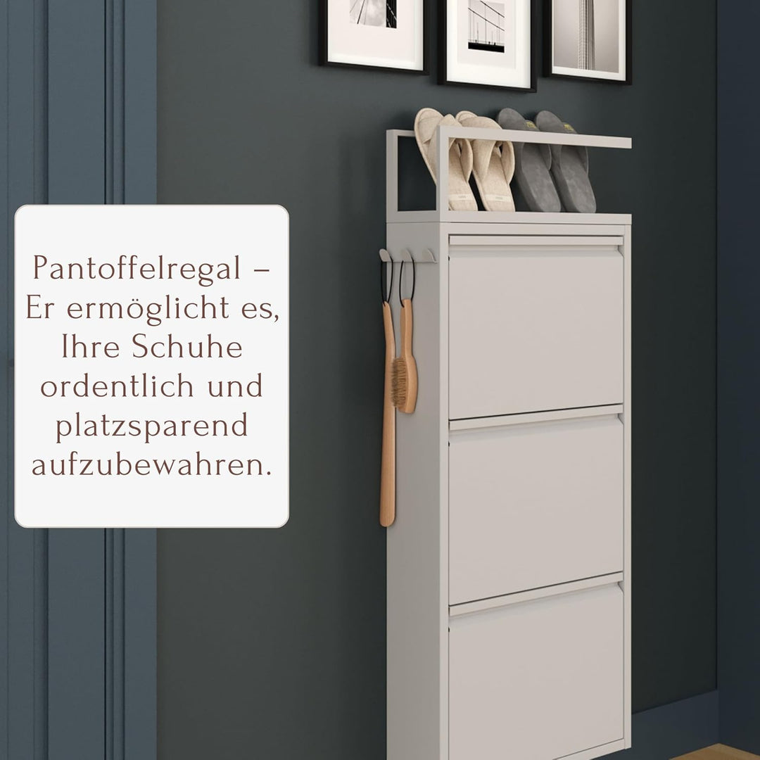 furni24 Schuhschrank Schmal – Platzsparender Metall-Schuhschrank mit Magnetklappen, Platz für 6-10 P