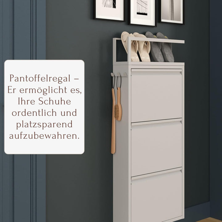 furni24 Schuhschrank Schmal – Platzsparender Metall-Schuhschrank mit Magnetklappen, Platz für 6-10 P