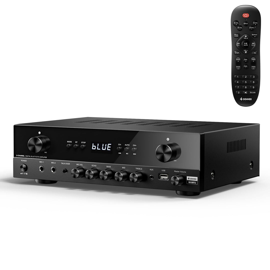 Donner Stereo Verstärker, 600 W Peak, 2-Kanal-Receiver mit Bluetooth 5.3, Phono, Optisch, Koaxial, U