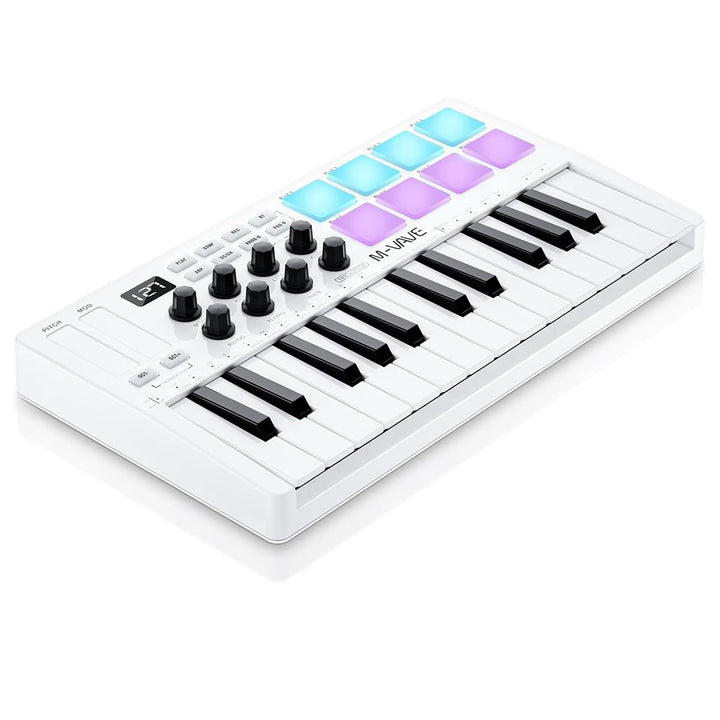 M-VAVE SMK-25 – 25-Tasten-USB-MIDI-Keyboard-Controller mit 8 hintergrundbeleuchteten Drum-Pads, Blue