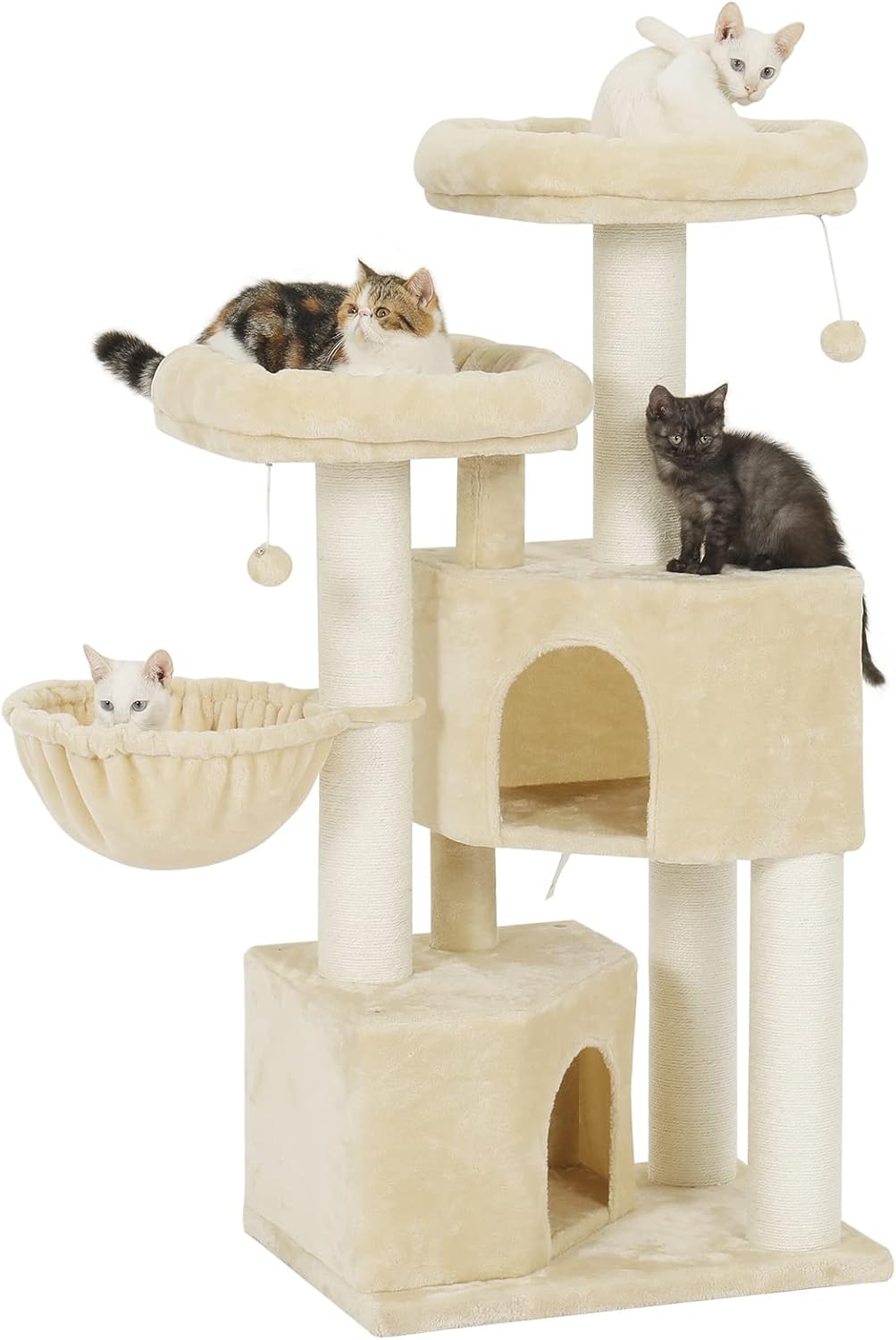 MSmask Kratzbaum gross XXL, Katzenbaum für Katzen stabil mit Sisalsäulen, 2 Aussichtsplattformen Bei