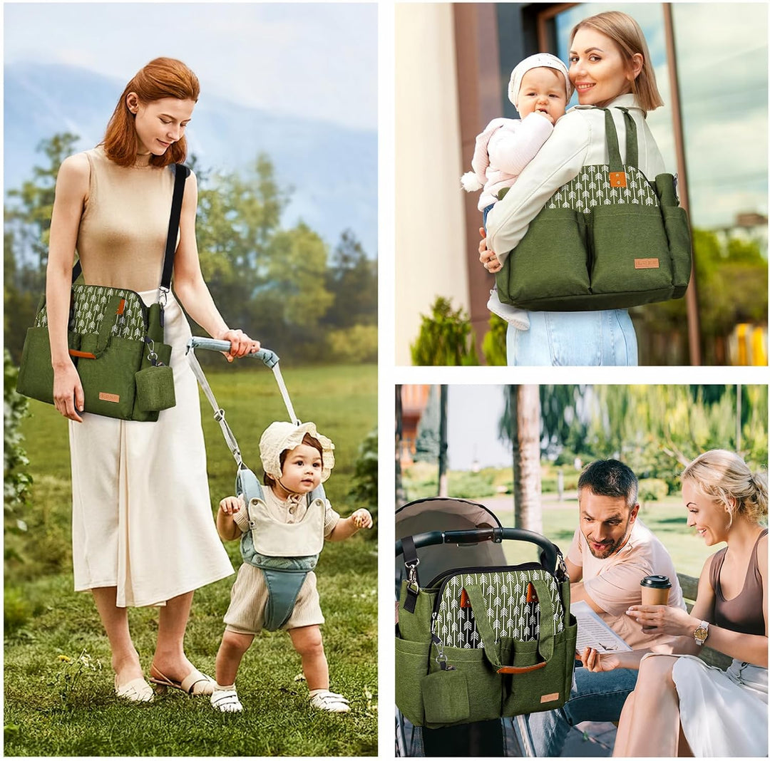 Lekebaby Baby Wickeltasche Bote gross mit Wickelunterlage für Reise, Grün, Grün