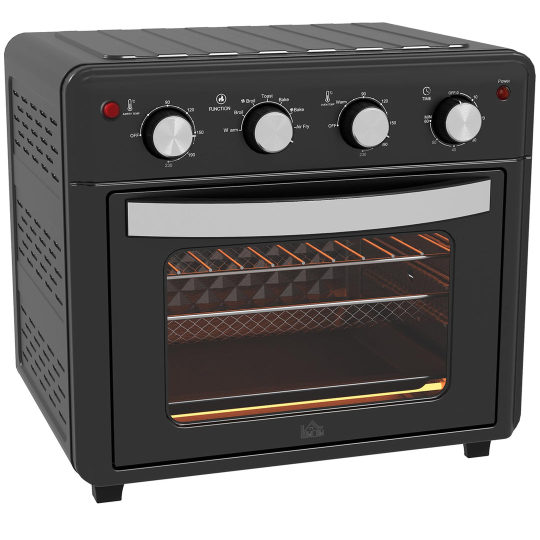 HOMCOM Mini Backofen mit Umluft 30 L 1600W 90-230℃ 60 Min. Timer inkl. Krümelblech, Warmhalteplatten