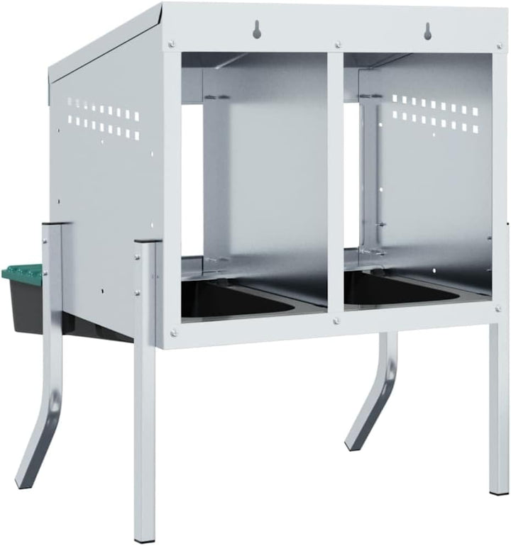 Hühner-Nistkasten mit 2 Fächern, verzinkter Stahl, höhenverstellbare Beine, für Innen- und Aussenber