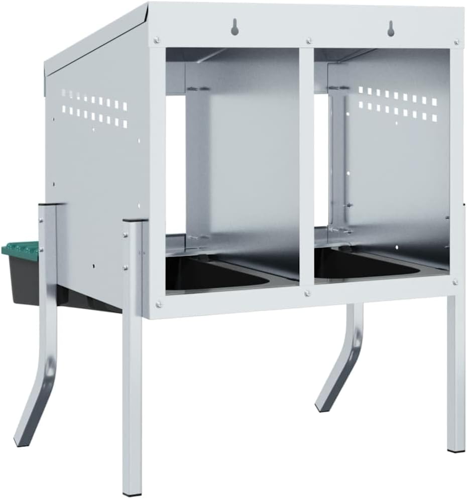 Hühner-Nistkasten mit 2 Fächern, höhenverstellbare Beine, verzinkter Stahl, langlebiges Material, fü