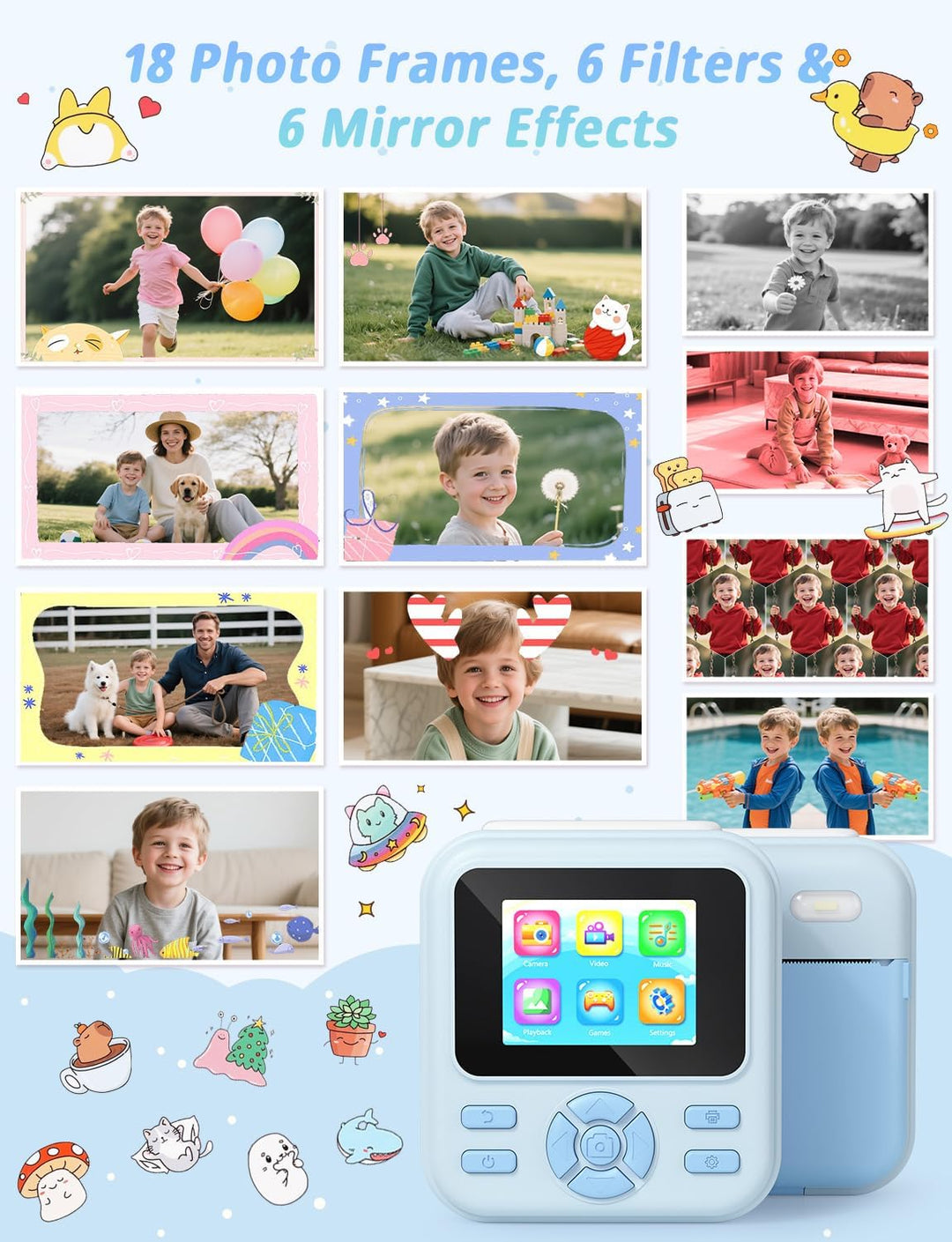 YOHOOLYO Sofortbildkamera Kinder 2,4 Zoll 1080P HD Kinderkamera mit 3 Rollen Druckpapier 32GB Karte