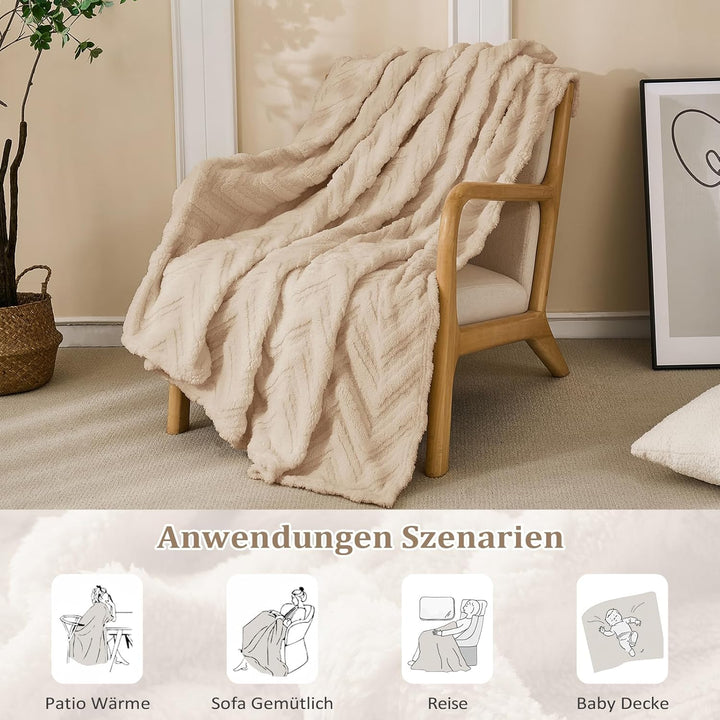WONGS BEDDING Kuscheldecke Flauschig Decke Beige150x200 cm XL als Sofadecke Couchdecke Warme Decken,