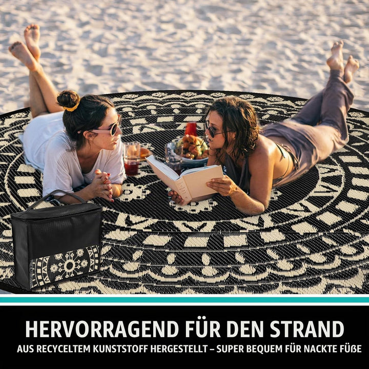 Capslpad Rund Aussenterrasse Teppich ∅300cm Wende Picknickmatte Wasserdichter Kunststoff-Strohteppic