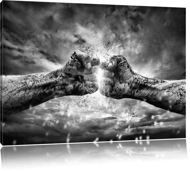 Pixxprint Fäuste treffen Sich mit Energie als Leinwandbild/Grösse: 100x70 cm/Wandbild/Kunstdruck/fer