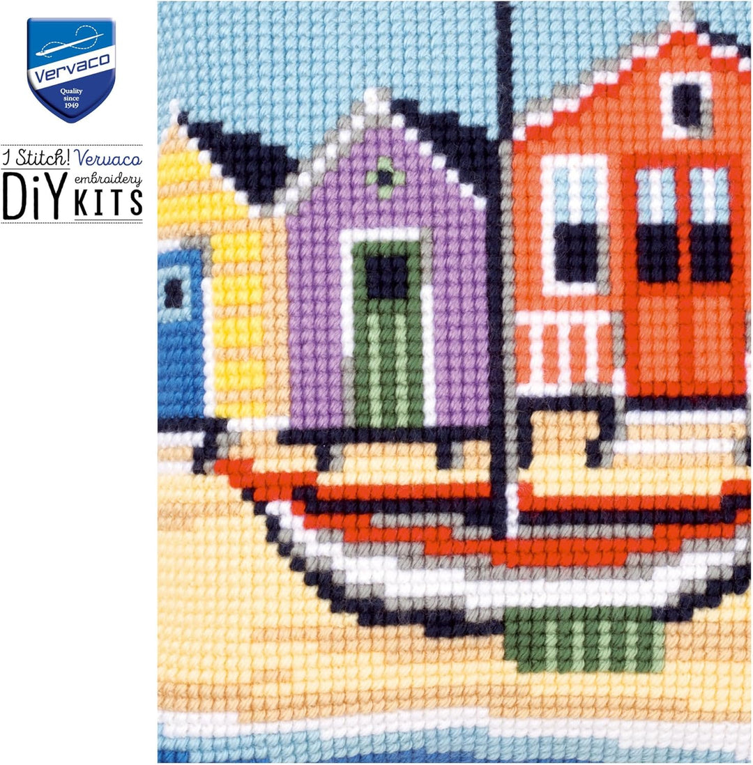 Vervaco Küste Kreuzstichkissen/Stickkissen vorgedruckt, Baumwolle, Mehrfarbig, 40 x 40 x 0.3 cm