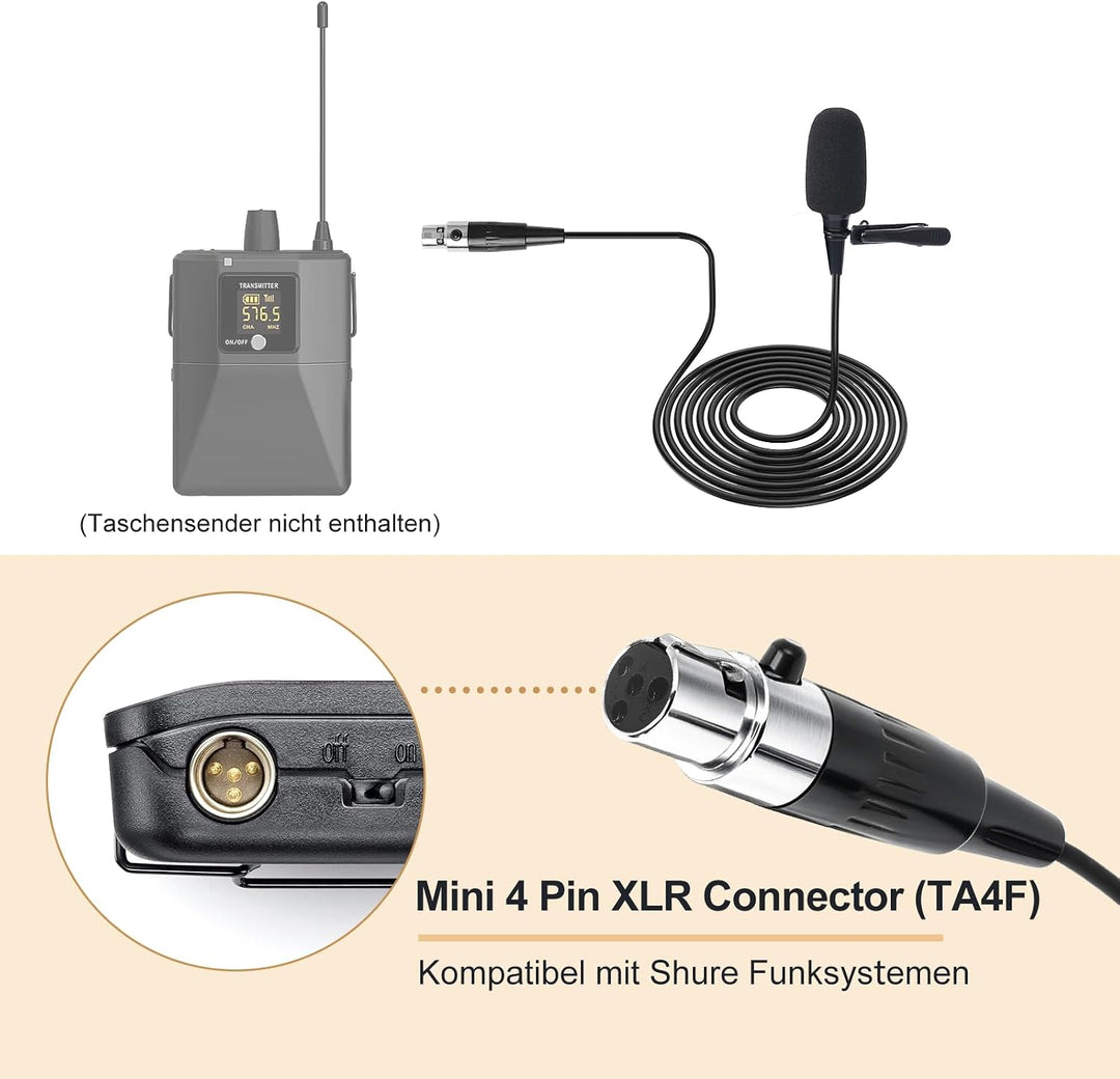 Lavalier-Mikrofon zum Anstecken, Nieren-Kondensator-Ansteckmikrofon, kompatibel mit Shure Bodypack-W