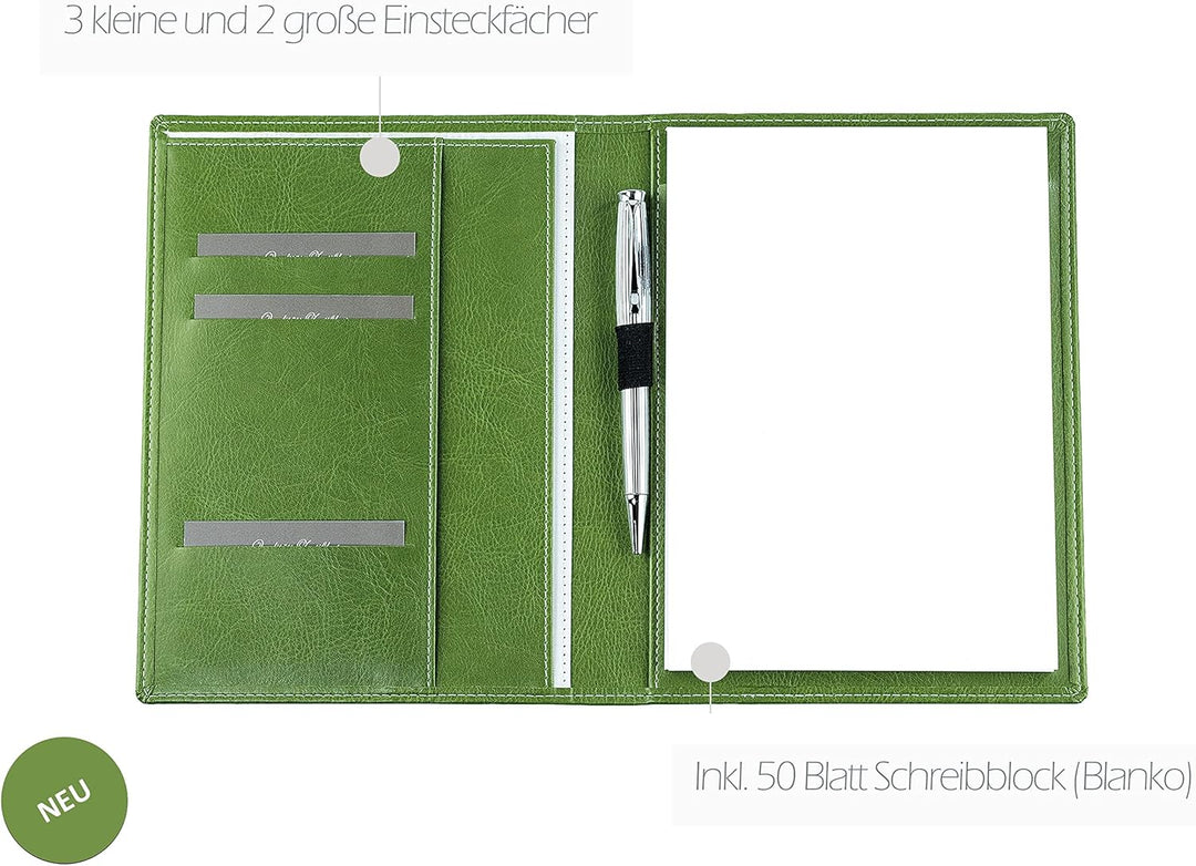 DELMON VARONE - Premium Schreibmappe inkl. Notizblock DIN A5 (50 Blatt) aus veganem Eco Kunstleder G
