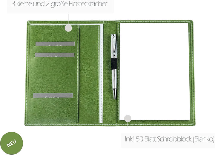 DELMON VARONE - Premium Schreibmappe inkl. Notizblock DIN A5 (50 Blatt) aus veganem Eco Kunstleder G