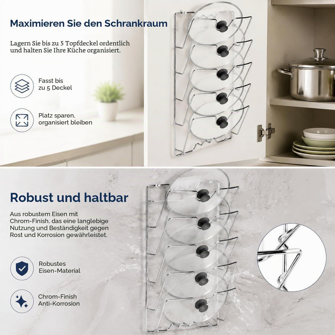 Yosoo Health Gear Wand- und Türmontage, Küchenschrank-Aufbewahrungsregal, Topfdeckel für die Wand, k