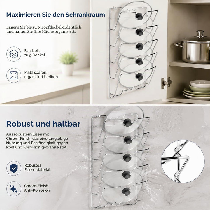 Yosoo Health Gear Wand- und Türmontage, Küchenschrank-Aufbewahrungsregal, Topfdeckel für die Wand, k