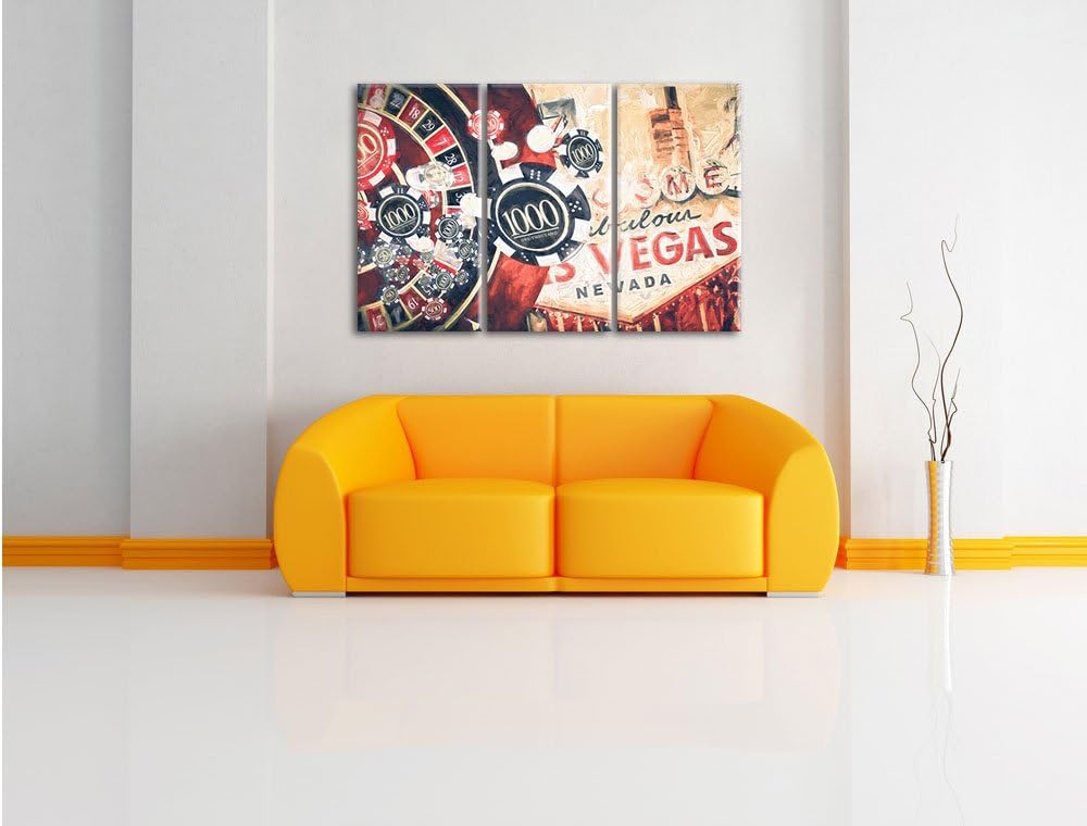 Pixxprint Las Vegas Casino Roulette Kunst Pinsel Effekt 3-Teiler Leinwandbild 120x80 Bild auf Leinwa