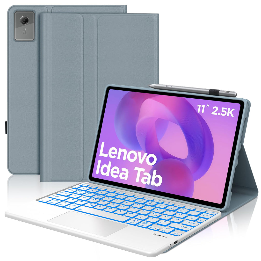 JADEMALL Für Lenovo Idea Tab 11 Hülle mit Touchpad &amp; Beleuchtung QWERTZ | Mit 7-Farben Beleuchtung &amp;