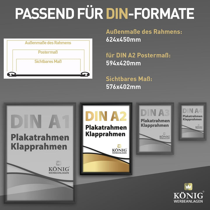 Dreifke Plakatrahmen DIN A2 | 25mm Alu Profil, eckig | schwarz | inkl. entspiegelter Schutzscheibe |