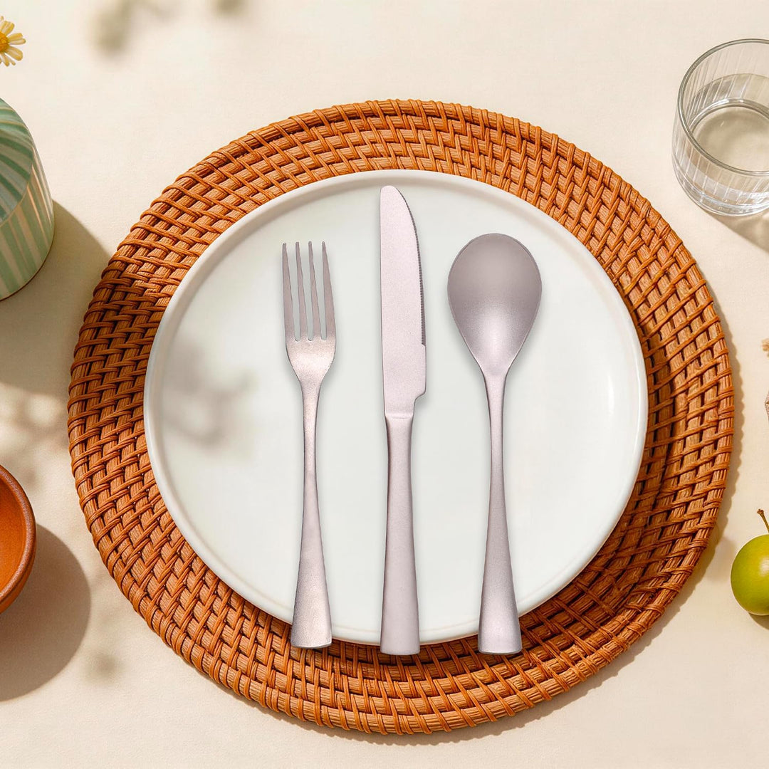 SSGP Titan Besteck Set 3-teilig – Reines Titan Grade 1, Geschmacksneutral & Rostfrei – Mattierte Obe