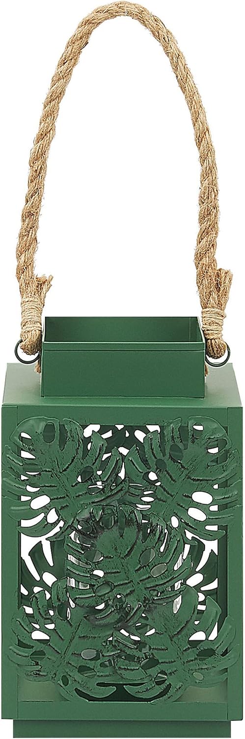Laterne aus Metall in Grün mit floralem Motiv Boho Stil Unimak